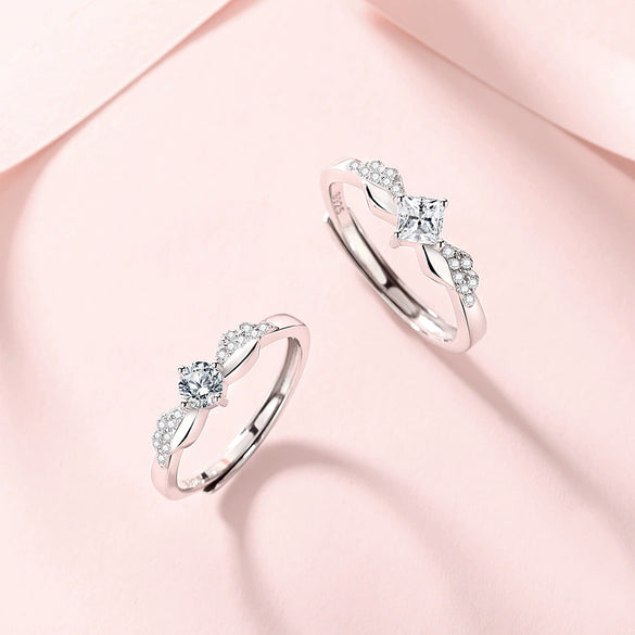 Couple's Ring 925 Sterling Silver Geometric Diamond Style