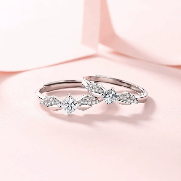 Couple's Ring 925 Sterling Silver Geometric Diamond Style