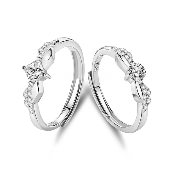 Couple's Ring 925 Sterling Silver Geometric Diamond Style