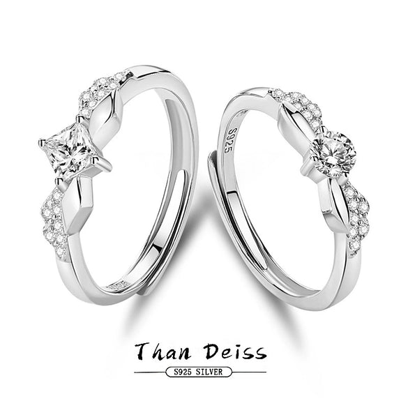 Couple's Ring 925 Sterling Silver Geometric Diamond Style