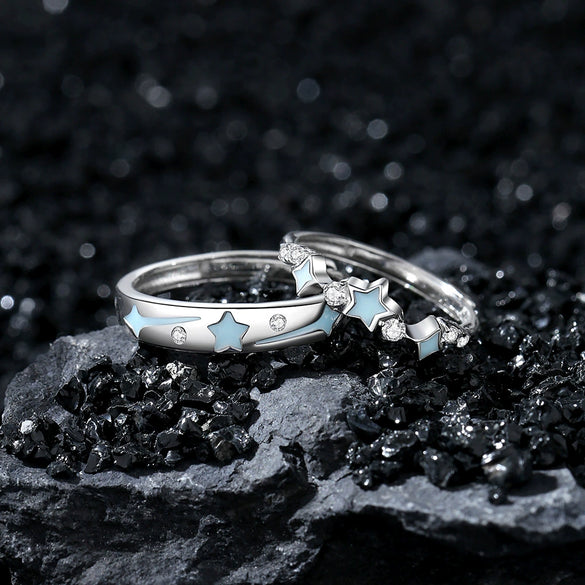 Couple's Ring 925 Sterling Silver Star Pattern Electroplated Jewelry