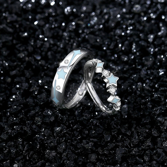 Couple's Ring 925 Sterling Silver Star Pattern Electroplated Jewelry