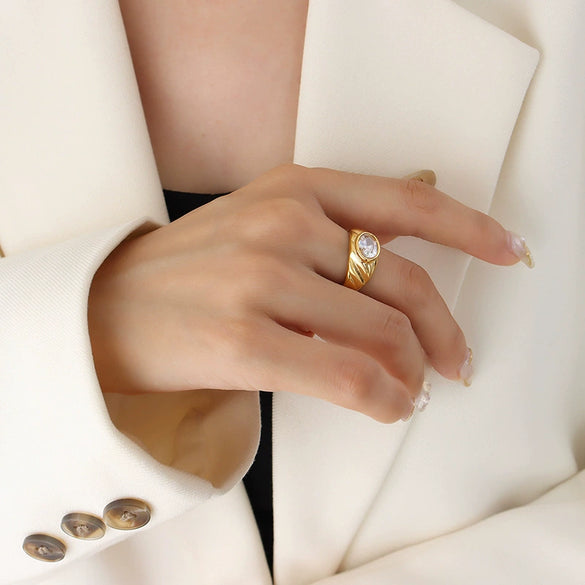 Couple's Ring 316L Stainless Steel Gold Plated Geometric Style For Women