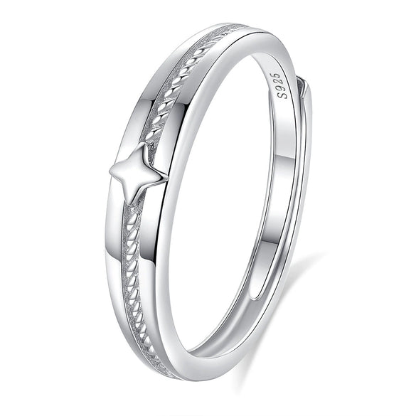 Couple's 925 Silver Ring With Star Pattern And Diamond Design