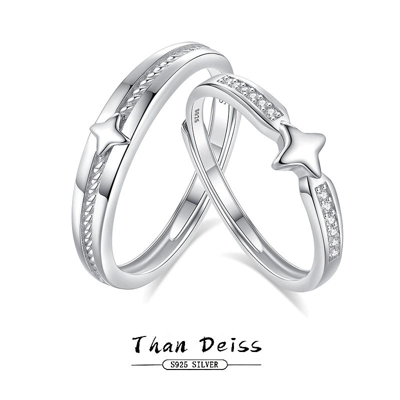 Couple's 925 Silver Ring With Star Pattern And Diamond Design – GoodDiy