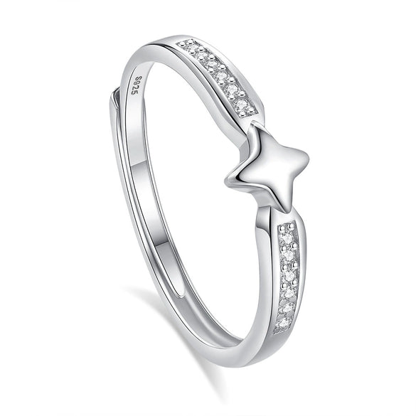 Couple's 925 Silver Ring With Star Pattern And Diamond Design