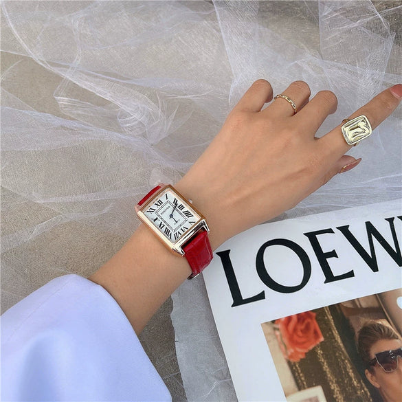 Couple's Square Alloy Case Ordinary Glass Mirror Casual Quartz Belt Pointer Watch