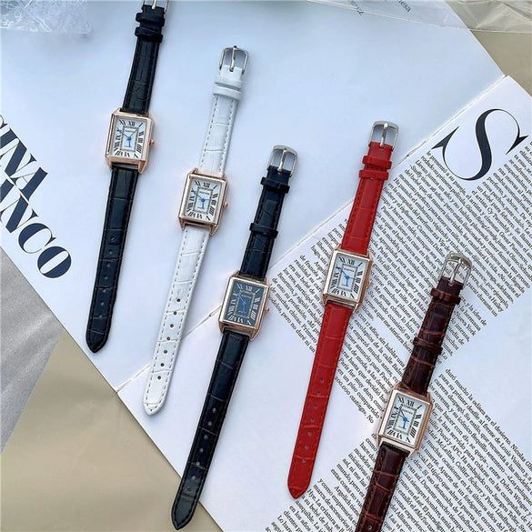 Couple's Square Alloy Case Ordinary Glass Mirror Casual Quartz Belt Pointer Watch