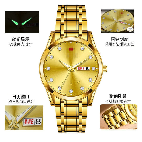 Couple's Stainless Steel And Alloy Watch Automatic Movement Luminous Waterproof Calendar Mechanical Rectangle Business Style