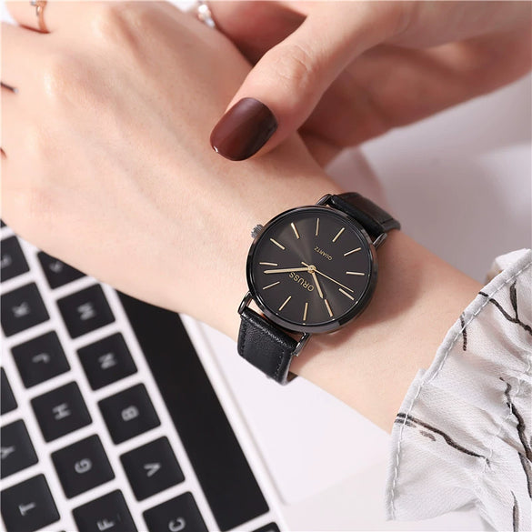 Couple's Stainless Steel And Pu Casual Waterproof Quartz Watch With Round Dial