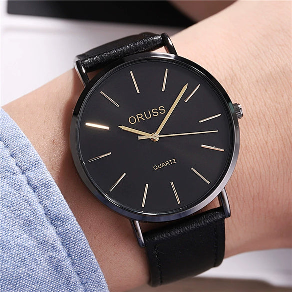 Couple's Stainless Steel And Pu Casual Waterproof Quartz Watch With Round Dial