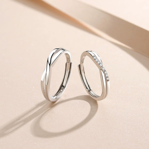 Couple's 925 Sterling Silver Geometric Eternal Love Ring Light Luxury High Fashion Versatile Adjustable