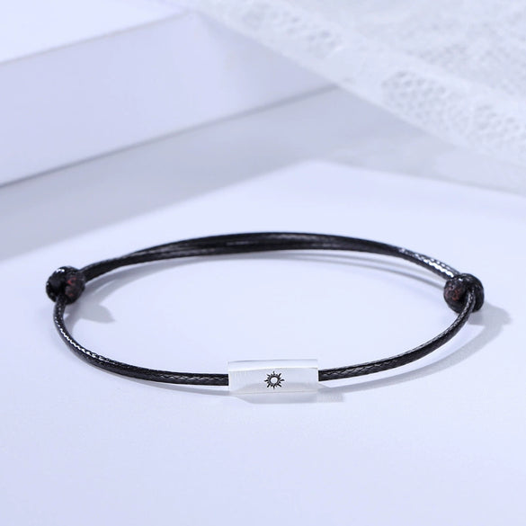 Couple's Sterling Silver 925 Hand Rope Bracelet With Geometric Sun Moon Pendant Electroplated