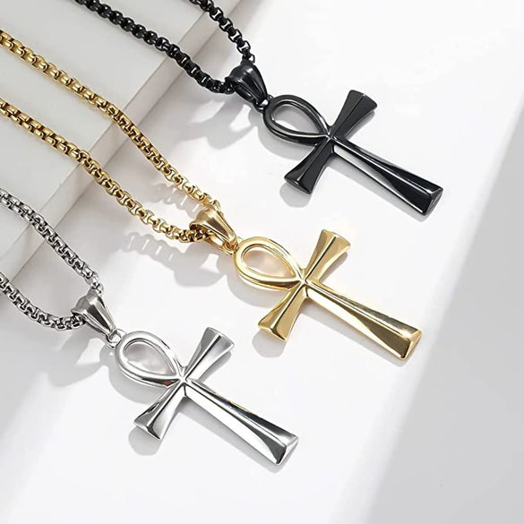 Couple's Titanium Steel Cross Necklace With Alloy Pendant Baking Paint Design Woolen Chain Hiphop Trendy Styling With Animals And Zodiac Pattern