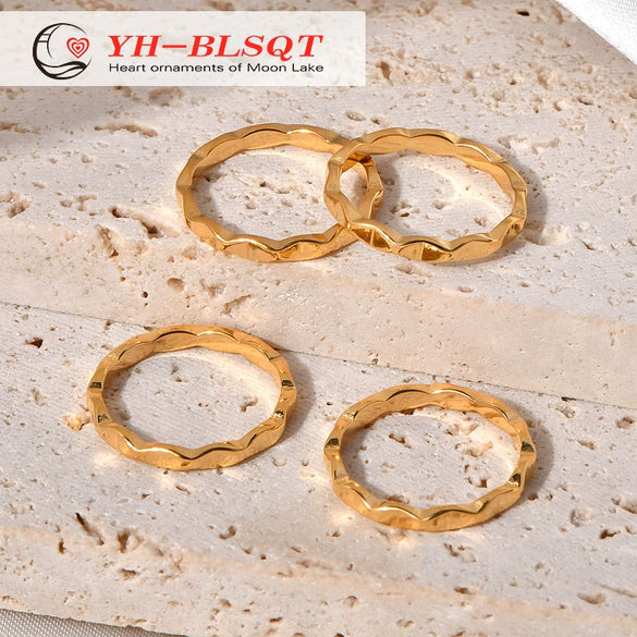 Couple's Titanium Steel Geometric Ring Electroplated Minimalist Style
