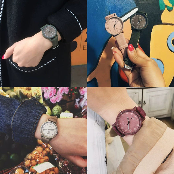 Couple's Watch Alloy Case Imitation Leather Strap Stainless Steel Clasp Round Dial Antique Style Stone Pattern