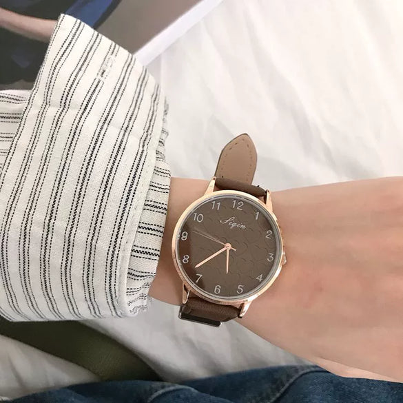Couple's Watch Alloy Case Imitation Leather Strap Stainless Steel Clasp Round Dial Leisure Style