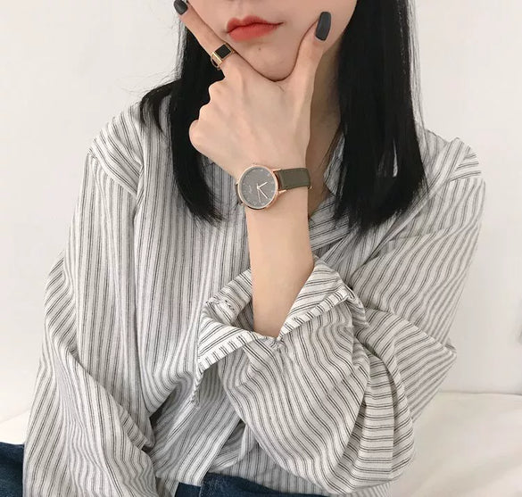 Couple's Watch Alloy Case Imitation Leather Strap Stainless Steel Clasp Round Dial Leisure Style