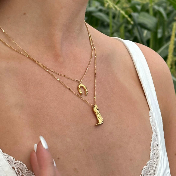 Cowboy Boots Necklace With Retro Antique Silver Boot Pendant Stainless Steel Clavicle Chain Real Gold Plated Electroplated Jewelry