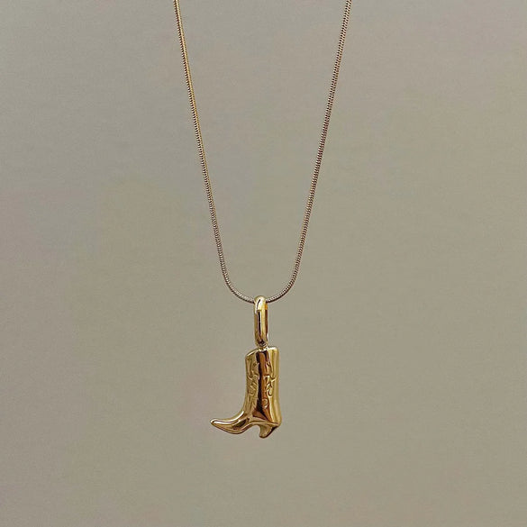 Cowboy Style Boots Titanium Steel Plating 18k Gold Plated Pendant Necklace