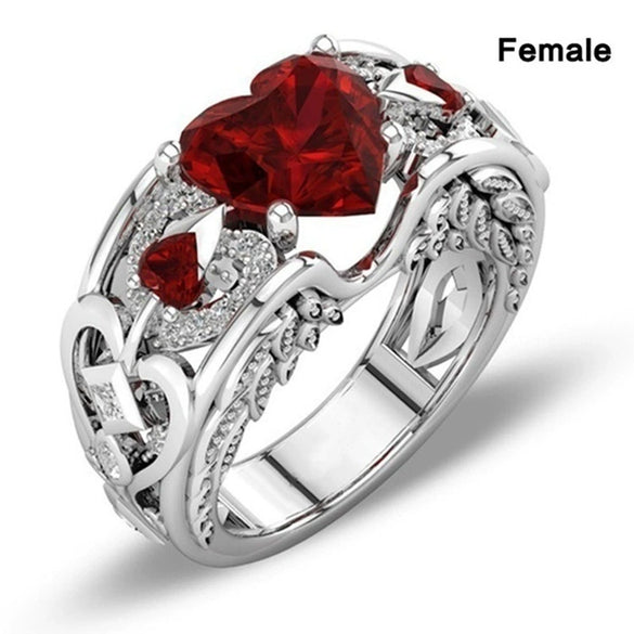 Creative Alloy Crown Heart Shaped Ruby Ring With Electroplated Princess Style Design For Unisex Jewelry Collection