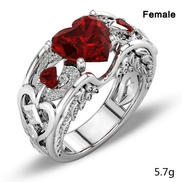 Creative Alloy Crown Heart Shaped Ruby Ring With Electroplated Princess Style Design For Unisex Jewelry Collection