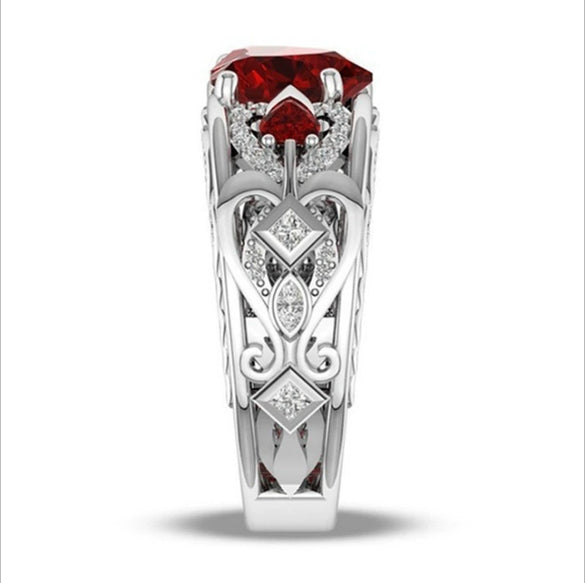 Creative Alloy Crown Heart Shaped Ruby Ring With Electroplated Princess Style Design For Unisex Jewelry Collection