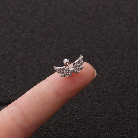 Creative Angel Wings Zircon Inlaid Stainless Steel Earrings