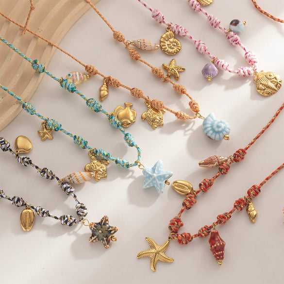 Creative Ceramic Pendant Lanyard Necklace With Animal And Zodiac Patterns For Women Summer Fresh Titanium Steel Clavicle Chain