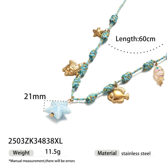 Creative Ceramic Pendant Lanyard Necklace With Animal And Zodiac Patterns For Women Summer Fresh Titanium Steel Clavicle Chain