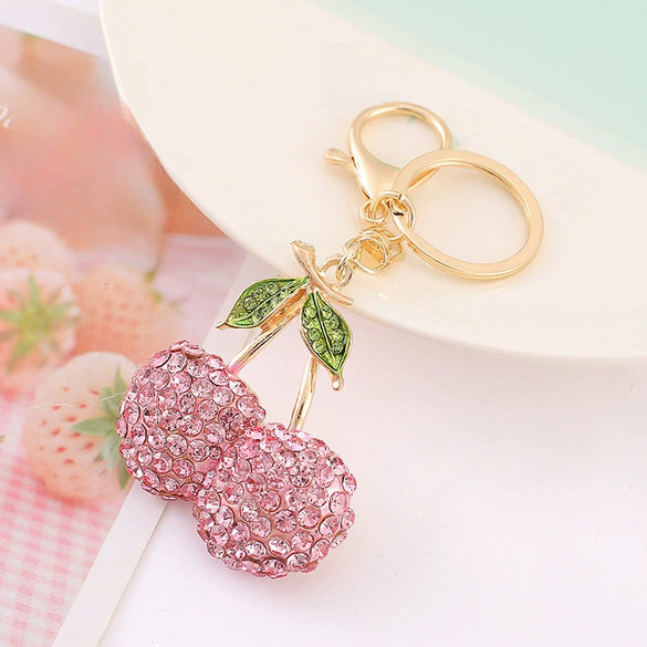 Creative 3D Rhinestone Cherry Fruit Zinc Alloy Keychain Souvenir Gift
