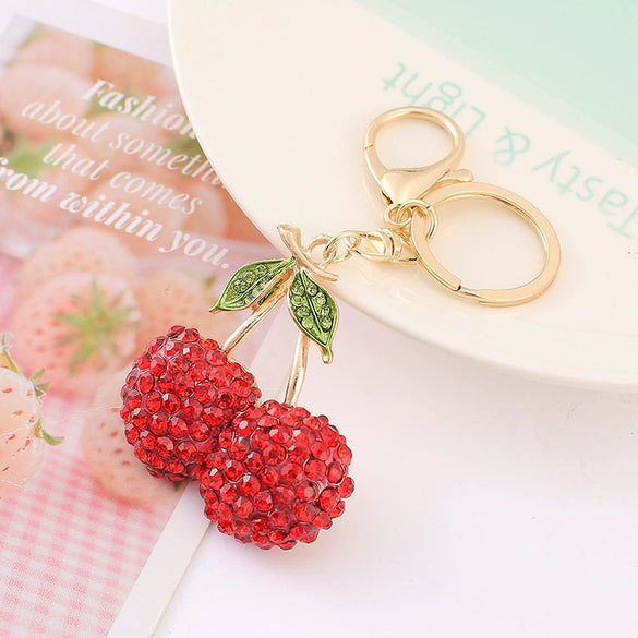 Creative 3D Rhinestone Cherry Fruit Zinc Alloy Keychain Souvenir Gift