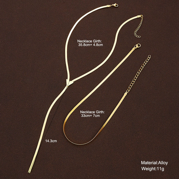 Creative Double Layer Snake Bone Chain Tassel Necklace For Women Alloy Material Geometric Pattern Electroplated