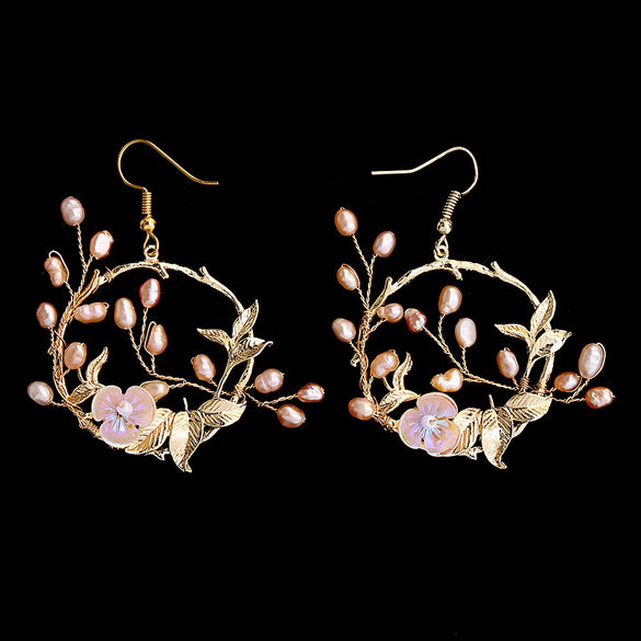 Creative Exaggerated Round Geometric Earrings With Imitation Pearls And Star Detail For Women Natural Style Statement Jewelry