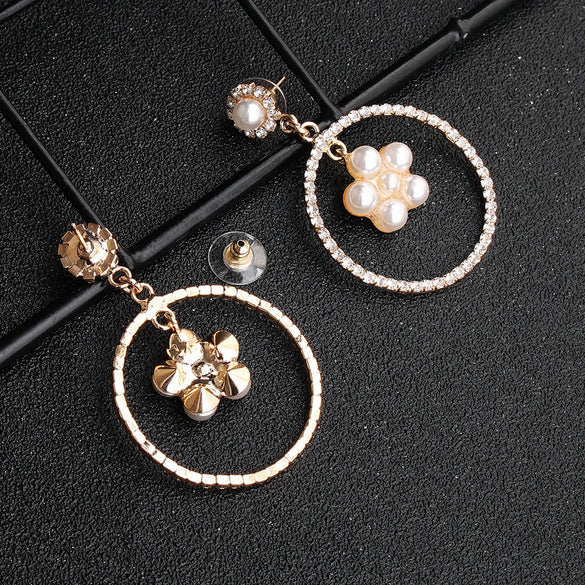 Creative Exaggerated Round Geometric Earrings With Imitation Pearls And Star Detail For Women Natural Style Statement Jewelry