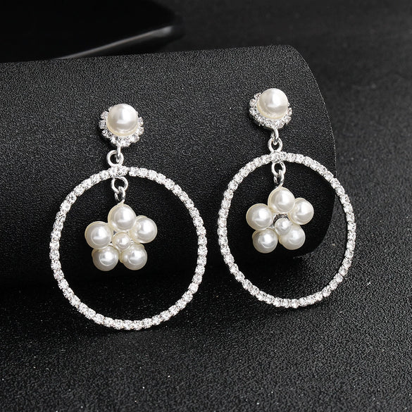 Creative Exaggerated Round Geometric Earrings With Imitation Pearls And Star Detail For Women Natural Style Statement Jewelry