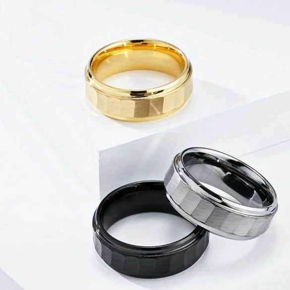 Creative Fashion Black Silver Knife Cut Stainless Steel Ring