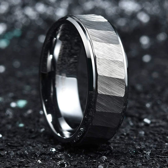Creative Fashion Black Silver Knife Cut Stainless Steel Ring