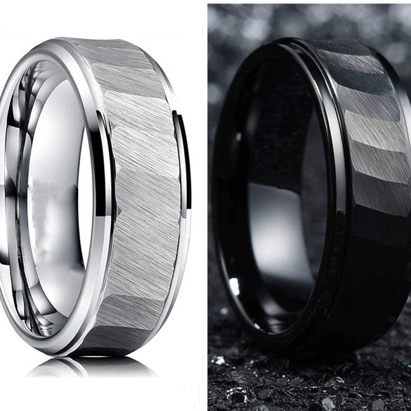 Creative Fashion Black Silver Knife Cut Stainless Steel Ring