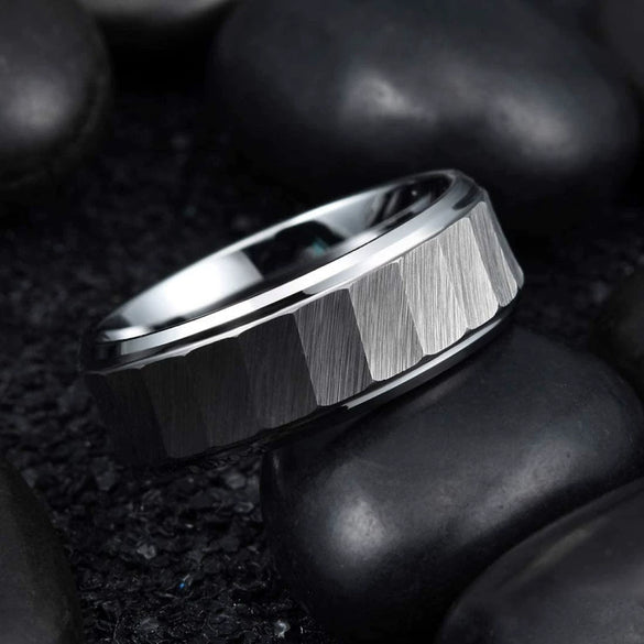 Creative Fashion Black Silver Knife Cut Stainless Steel Ring