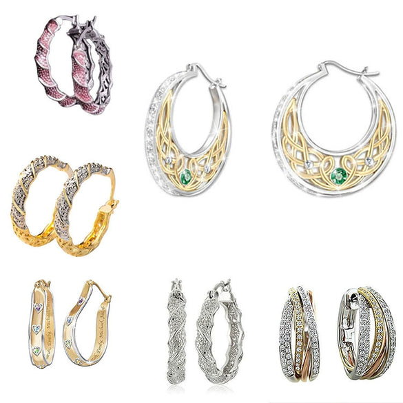 Creative Geometric Hollow Metal Clip On Earrings With Color Separation Electroplated Finish For Women Statement Ear Jewelry