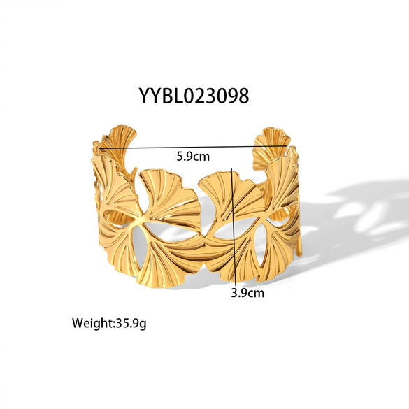 Creative Ginkgo Leaf Cshaped Female Opening Bracelet Stainless Steel Goldplated Pvd Furnace Real Gold Electroplated