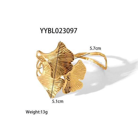 Creative Ginkgo Leaf Cshaped Female Opening Bracelet Stainless Steel Goldplated Pvd Furnace Real Gold Electroplated