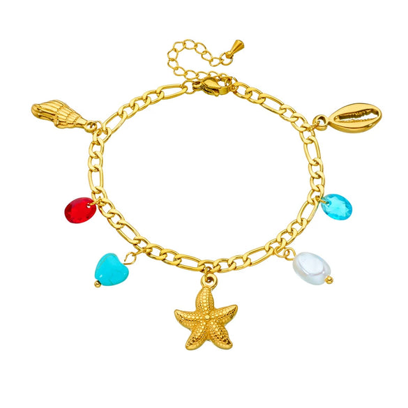 Creative Gold Plated Tortoise Dolphin Starfish Pendant Stainless Steel Chain Jewelry Bracelet For Women With Animal Pattern And Electroplating Treatment