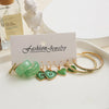 Creative Green Oil Dripping Love Heart Pendant Rhinestone Inlaid C- Shaped Earrings 5-Piece Set