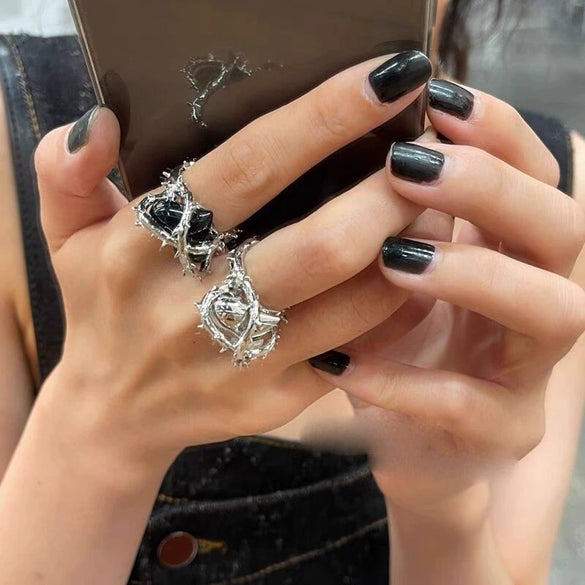 Creative Heart Of Thorns Love Opening Fugu Ring Jewelry Alloy Material Electroplating Processing Heart Shaped And Star Patterned For Women