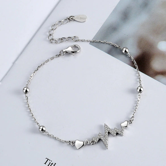 Creative Heartbeat Lightning Broken Line Geometric Bracelet In S925 Sterling Silver Electroplated Women's Jewelry