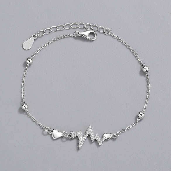 Creative Heartbeat Lightning Broken Line Geometric Bracelet In S925 Sterling Silver Electroplated Women's Jewelry