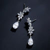 Creative Long Flower Earrings For Women Light Luxury Micro Inlaid Water Drop Zircon Copper Electroplated