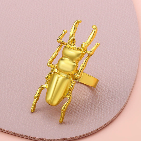 Creative Metal Beetle Geometric Tail Unisex Ring With Electroplating